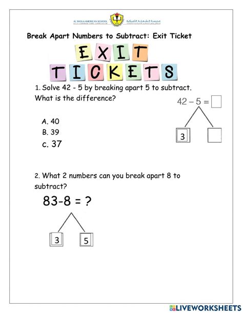 Exit Ticket Break Apart Numbers To Subtract Online Exercise For