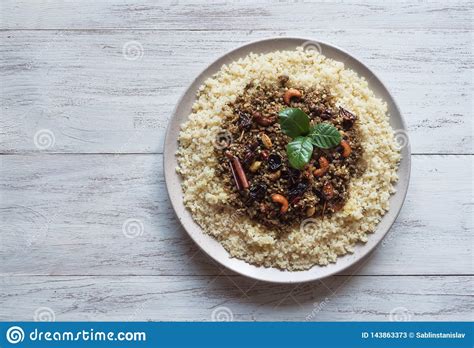 Moroccan Spiced Mince With Couscous On A Table Stock Image Image Of