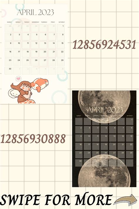 Bloxburg On Roblox April 2023 Calendar Decals Calendar Decal