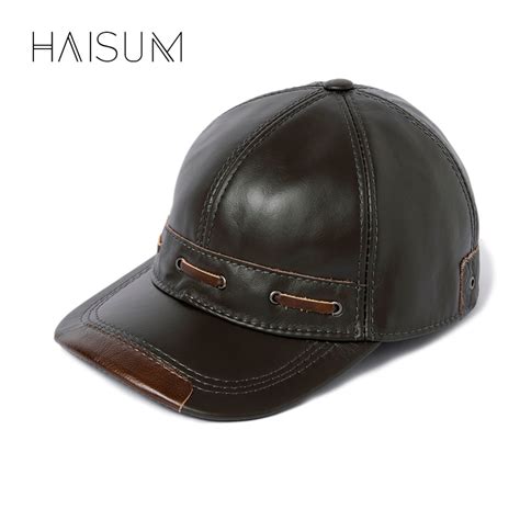 Haisum Genuine Leather Winter Men Baseball Cap Hat Cbd High Quality Men