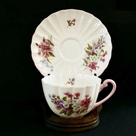 Shelley Stocks Cup Saucer Ribbed 13428 Pink Floral Bone China England