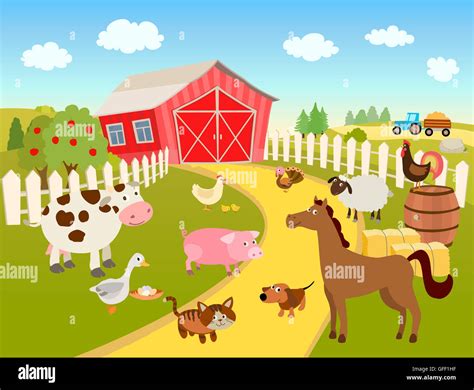 Farm Animals And Items And A Farm House Stock Photo Alamy