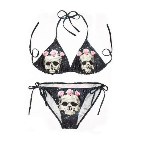 Amazon Com C Iopmnu Black Rose Skulls Girls Swimsuits Halter Bikini My Xxx Hot Girl