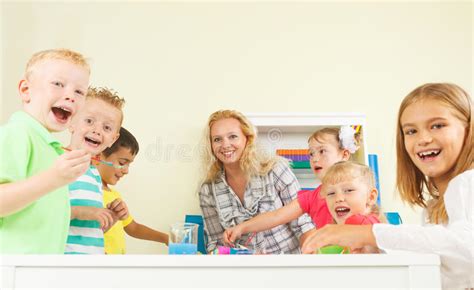 Pre School Children In The Classroom With The Teacher Stock Photo