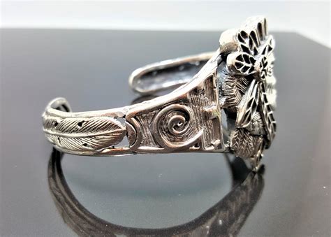 Native American Indian 925 Sterling Silver Bracelet Tribal Chief