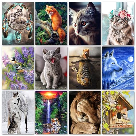 5d Diy Diamond Painting Animal Series Full Diamond Embroidery Wolf Cat