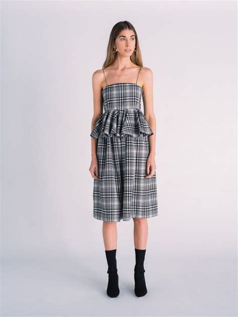 Black and white plaid midi dress with peplum by tanroh womenswear