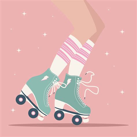 Hand Drawn Female Legs Tube Socks And Retro Roller Skates 696374