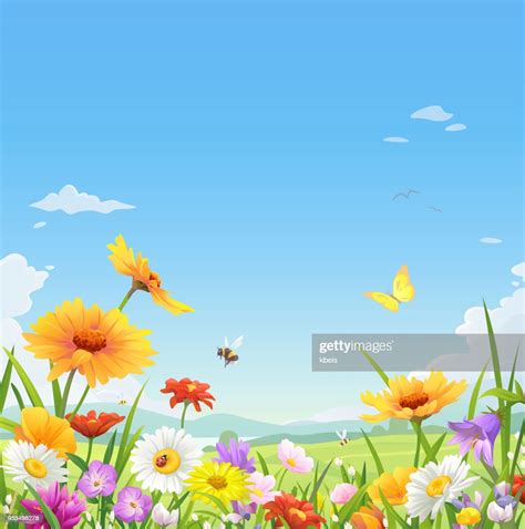 Beautiful Flowers Under A Blue Sky High Res Vector Graphic Getty Images