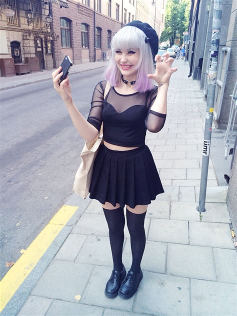 Alternative Girl Wearing Pastel Goth Inspired Black Clothes