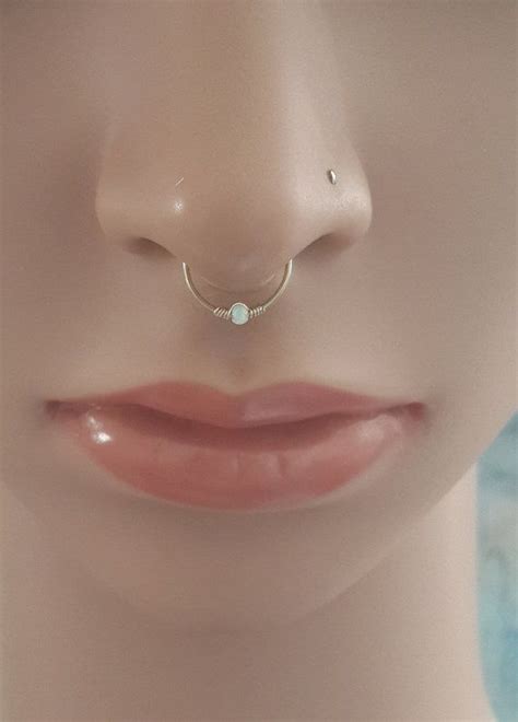White Opal Mm Septum Ring Nose Piercing Gauge Etsy Septum