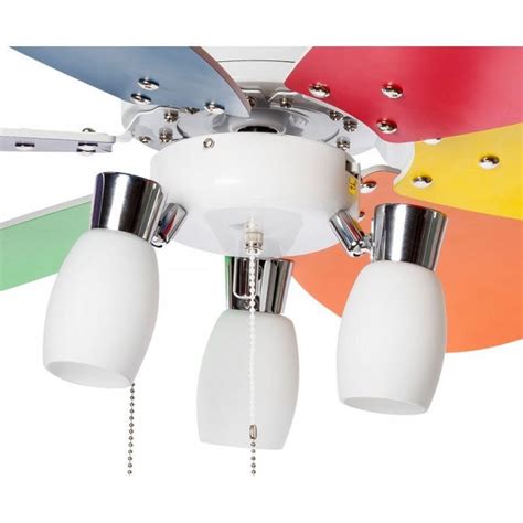 Ceiling Fan 92 Cm For Kids Room With Colorful Blades And 3 Spot Lights