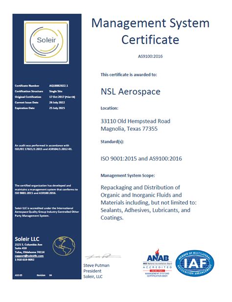 As 9100 Iso 90012015 And Nadcap Certs Nsl Aerospace