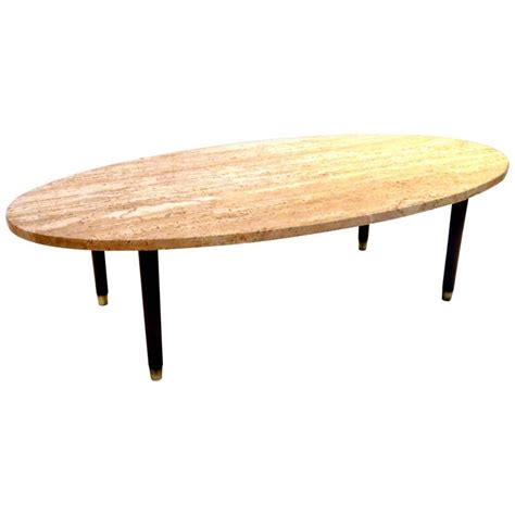Mid century marble top long coffee table bench greek key corinthian column 72. Mid-Century Modern Marble and Wood Tapered Legs Oval ...