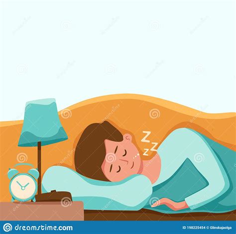 Boy Kid Sleep In Bed At Night Vector Illustration Child In Pajama