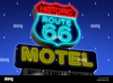 Neon Motel Sign Route 66 Usa America Stock Photo Alamy