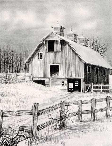 Quiet Season By H Hargrove Landscape Drawings Barn Drawing
