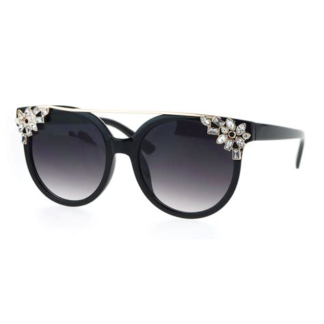 Womens Rhinestone Diva Bling Cat Eye Horn Rim Sunglasses Ebay