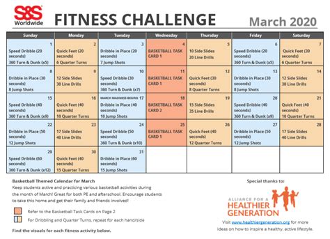 March Printable Fitness Challenge Calendar Sands Blog Workout