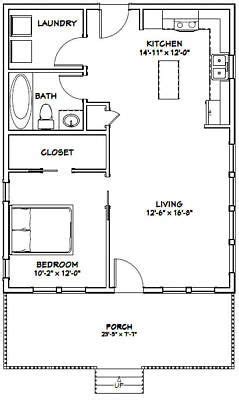 This one bedroom floor plan shows off modern design elements like crisp hardwoods and an open. 24x30 House -- 1 Bedroom 1 Bath -- PDF Floor Plan -- 720 ...