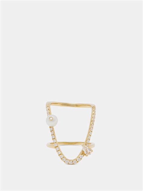 Gold U Diamond Sapphire Pearl 18kt Gold Ring Anissa Kermiche