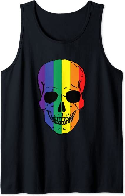 Amazon Com Gay Pride Skull Lgbt Lgbtq Colorful Rainbow Flag Tank Top