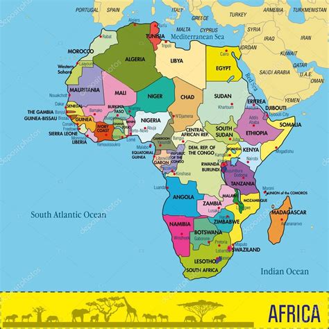 Carte De Lafrique Avec Tous Les Pays Et Leurs Capitales — Image