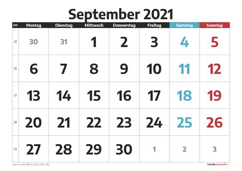 Kalender 2019 kostenlos herunterladen und ausdrucken. Kalender September 2021 zum Ausdrucken Kostenlos ...