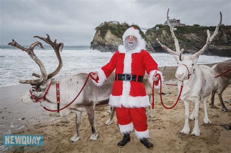 Santa And His Reindeer At The Beach In Newquay Cornwall Babbo