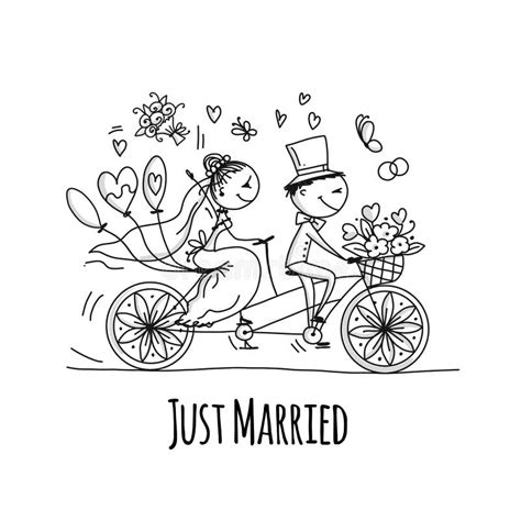 wedding card design bride and groom riding on bicycle stock vector