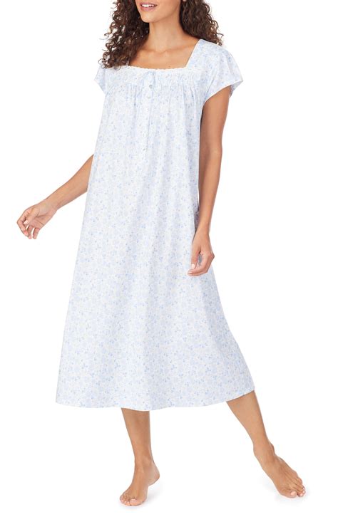 eileen west cotton floral print lightweight jersey nightgown in white lyst