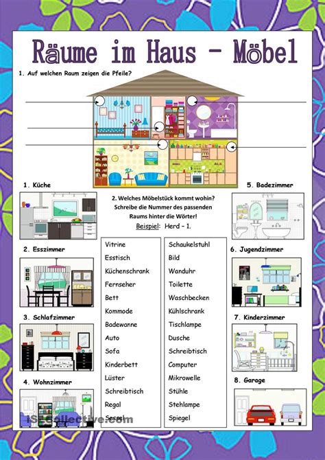 They sleep in the bedrooms. Räume im Haus - Möbel | Deutsche grammatik, Wortschatz ...