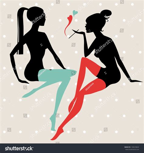 Vector Silhouettes Two Girls Stockings Stock Vector 138229844
