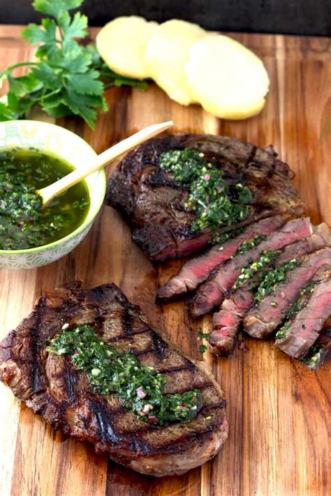 Their names often grace the pages of our favorite steak houses, and they're always waiting for us in the meat department of the grocery store. Grilled Rib-Eye Steaks with Chimichurri Sauce | Lemon Blossoms