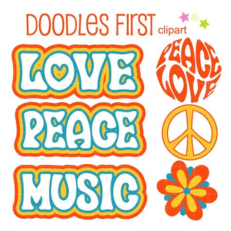 Hippie Love And Peace Digital Clip Art For Scrapbooking Card Making