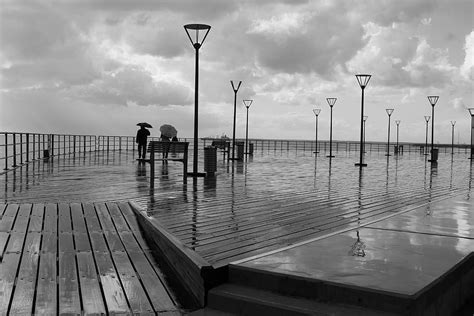 Hd Wallpaper Beach Black And White Boardwalk Boat Clouds Dawn