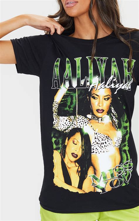 Black Printed Aaliyah T Shirt Prettylittlething Usa