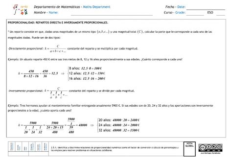 Ejercicio Interactivo De Proporcionalidad Repartos Directos E Inversos Hot Sex Picture