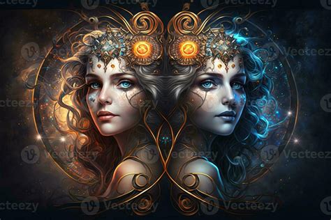 Backdrop Of Sacred Zodiac Gemini Symbols Astrology Alchemy Magic