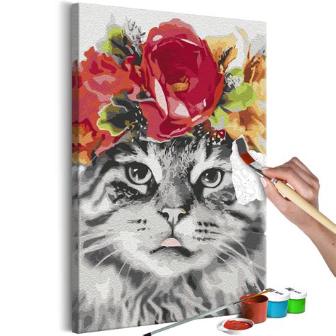 Tableau à Peindre Soi Même Cat With Flowers Artgeist Multicolore