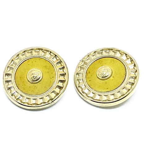 Versace Vintage Medusa Head Shank Button W Mustard Color Lacquer And