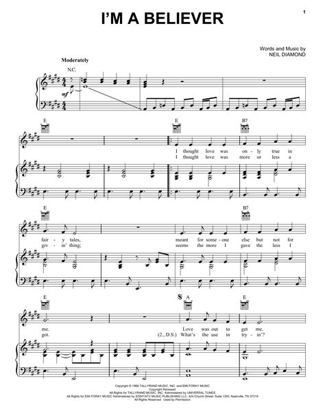 The Monkees I M A Believer Sheet Music Notes Download Printable Pdf Score