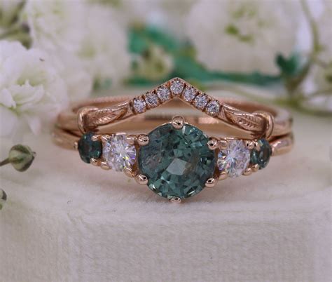 Montana Sapphire Engagement Ring 5 Stone Teal Sapphire Ring Etsy