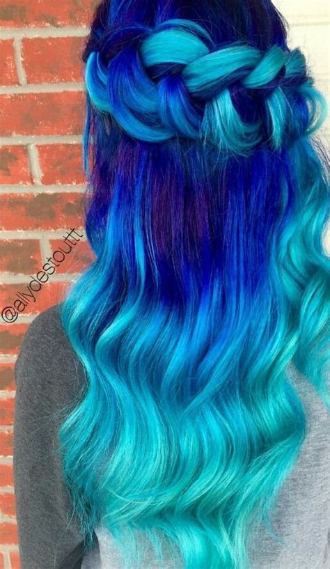 Atomic turquoise is a bright, neon, radiant aqua blue hair dye with green undertones. Turquoise blue royal ombre dyed hair color | Hair dye ...