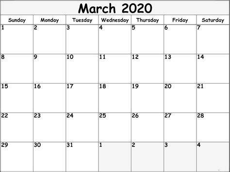 March Calendar 2020 Printable Pdf Template One Platform For Digital