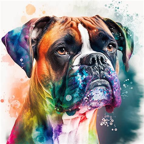 Premium Ai Image A Colorful Painting Of A Boxer Dog With A Black Nose