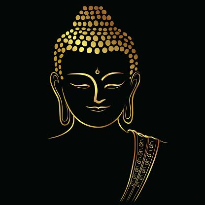 Golden Buddha Head With Golden Border Element Isolate On Black ...