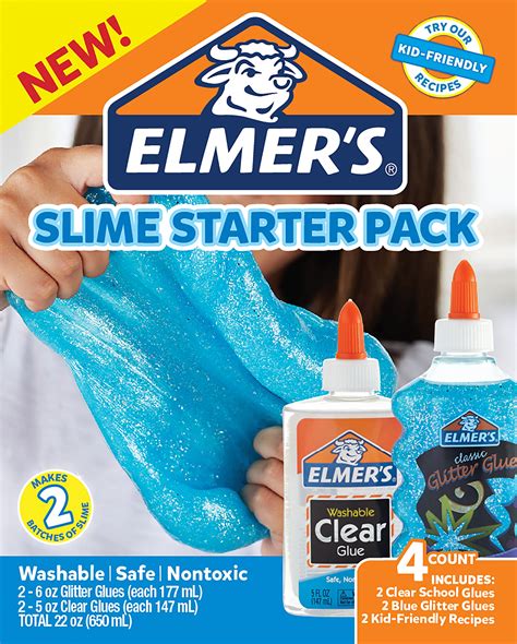 Elmers Glue Slime Starter Kit Clear School Glue And Blue Glitter Glue