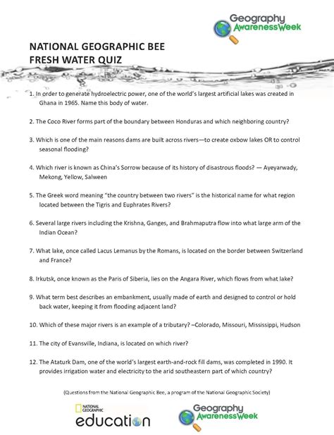 Freshwater Quiz Questions National Geographic Society