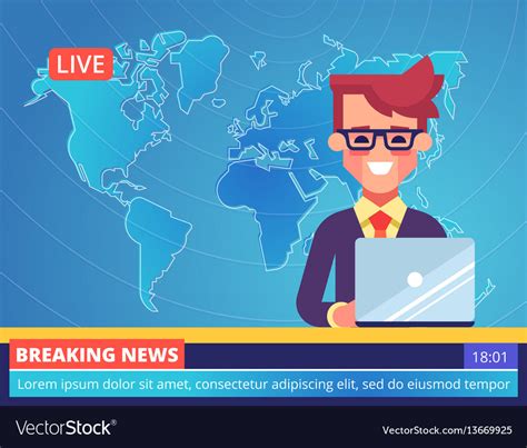 Tv Newscaster Man Reporting Breaking News Vector Image